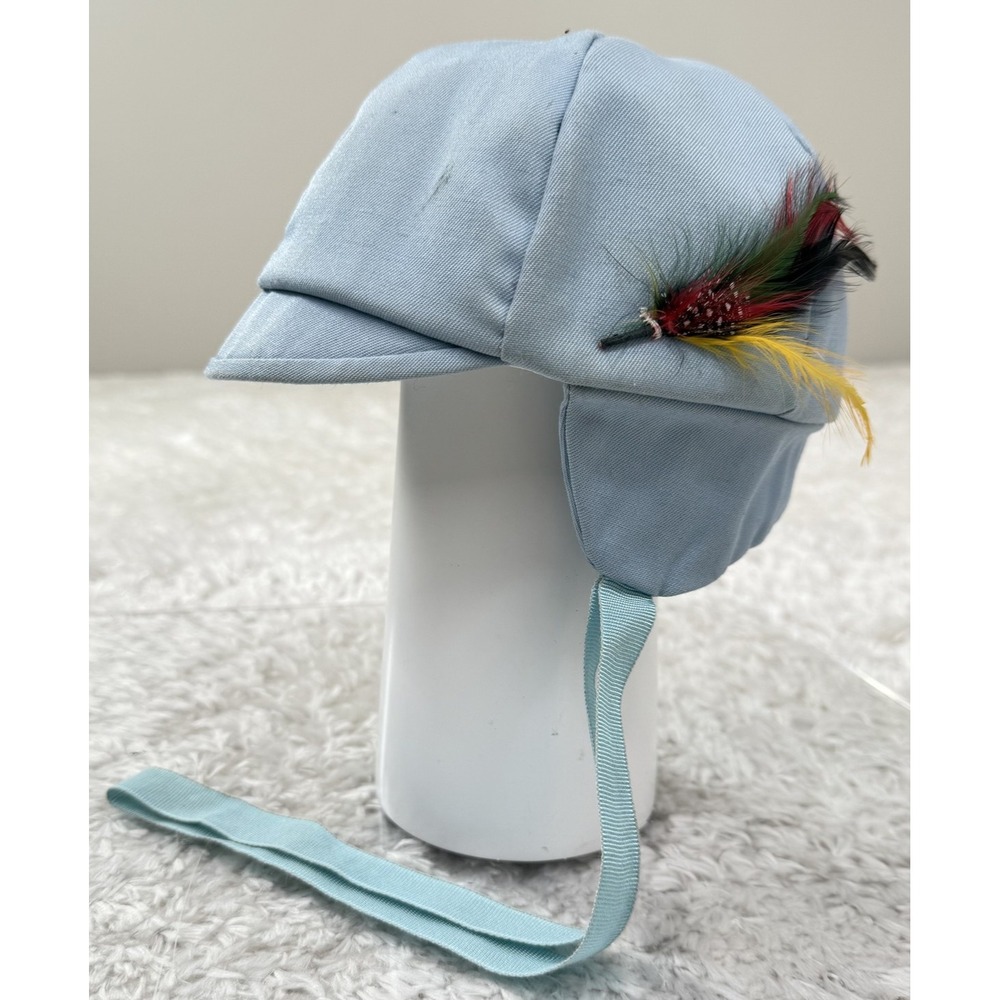 VINTAGE Hat Cap Toddler Baby 19 Blue Ear Flap Feather USA 1950's Aviator Trapper